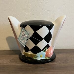Tophat & Tail Madd Hatter MacKenzie Childs Checkered Hat with Floral Accents